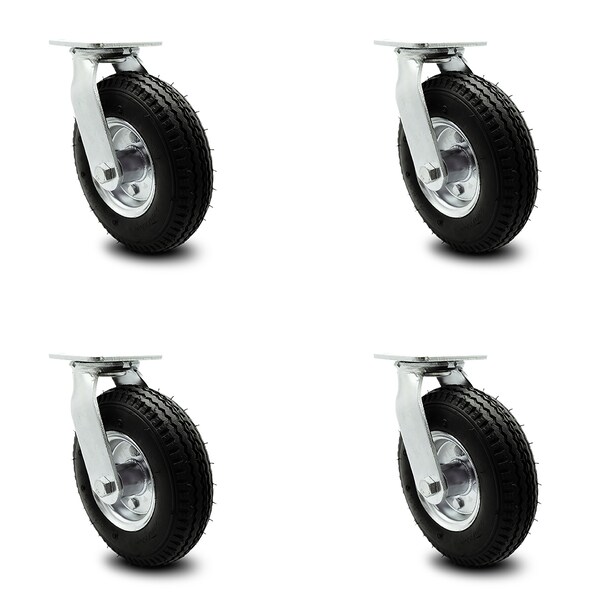 8 Inch Black Pneumatic Wheel Swivel Casters with Bolt Swivel Locks Set SCC